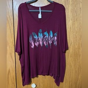 Women's Burgundy 'Free Spirit' Feather Top